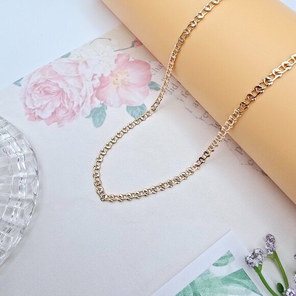 Shiny Rose Gold Chain Necklace with Polished Flat Heart Links, XPNL0062 - Picture 4 of 12